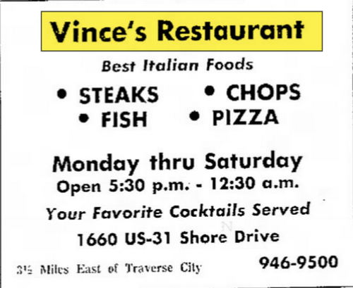 Vinces Motel and Restaurant - June 21 1968 Ad (newer photo)
